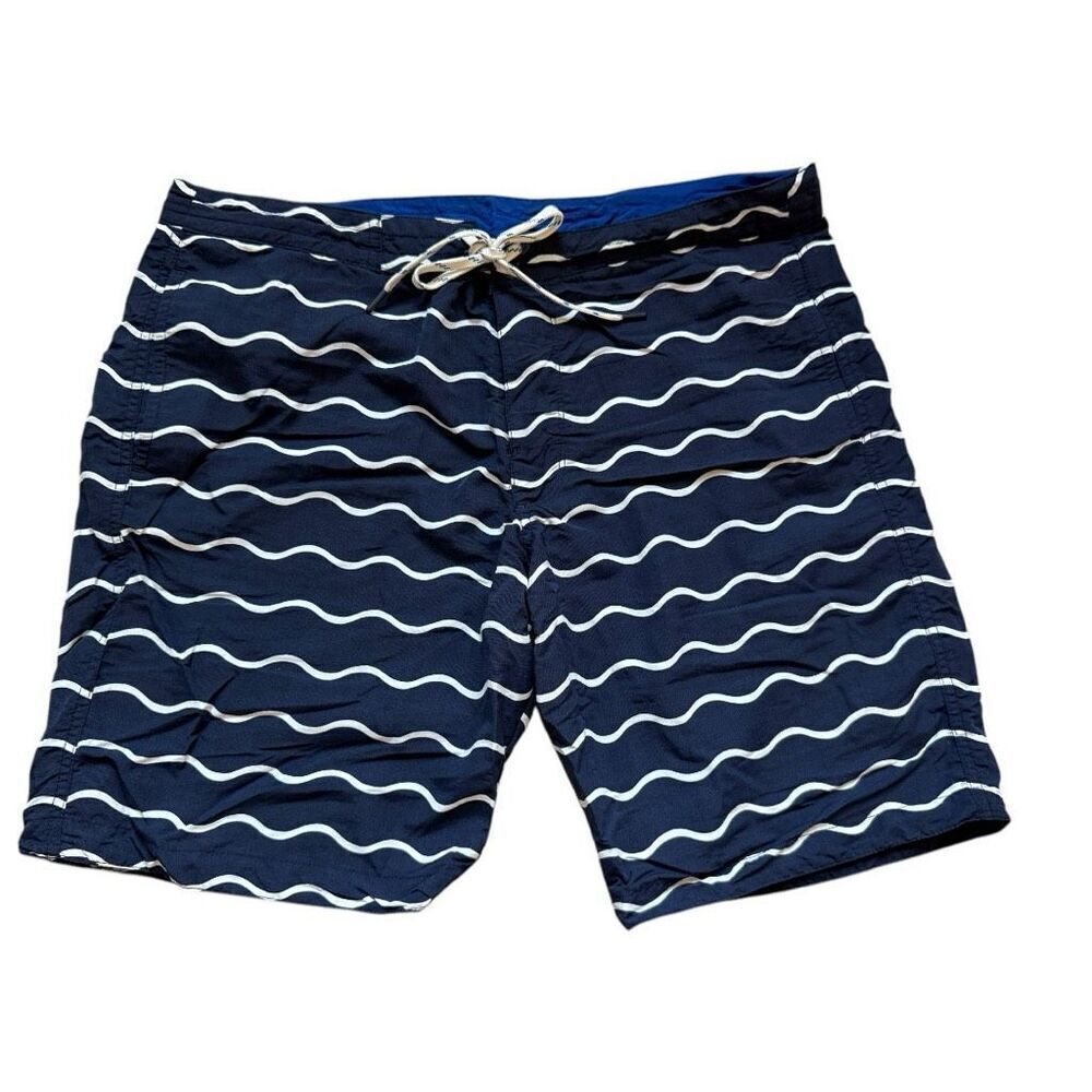 Mens Gap Navy Blue Doodle Marine Wave Board Shorts Swimming Trunks - Sz L